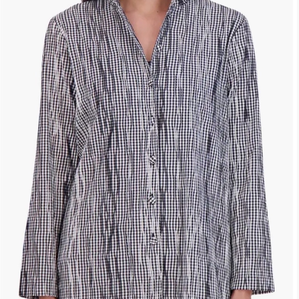 Foxcroft | Carolina Crinkled Gingham Cotton Blend Button Down Shirt \ Jacket